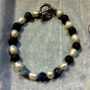 Beautiful Fresh water pearl and volcano beads bracelet
